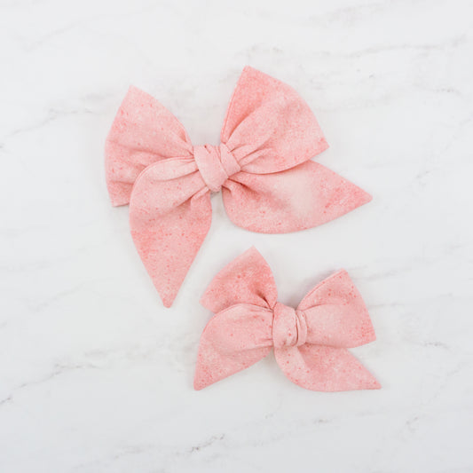 Handtied Fabric Bow - Pink Speckle